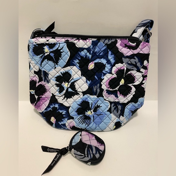 Vera Bradley Bucket Bag and AirPod Case in Plum Pansies EUC - Picture 1 of 6